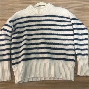 La Ligne Black & White Striped Wool Cashmere Mock Neck Sweater – XS